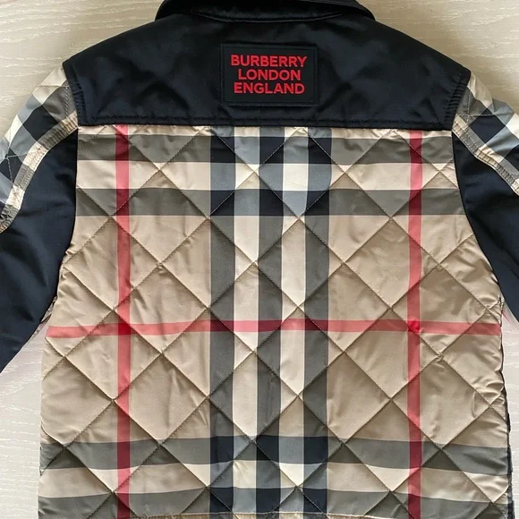 Child’s Burberry Collared Quilted Check Jacket